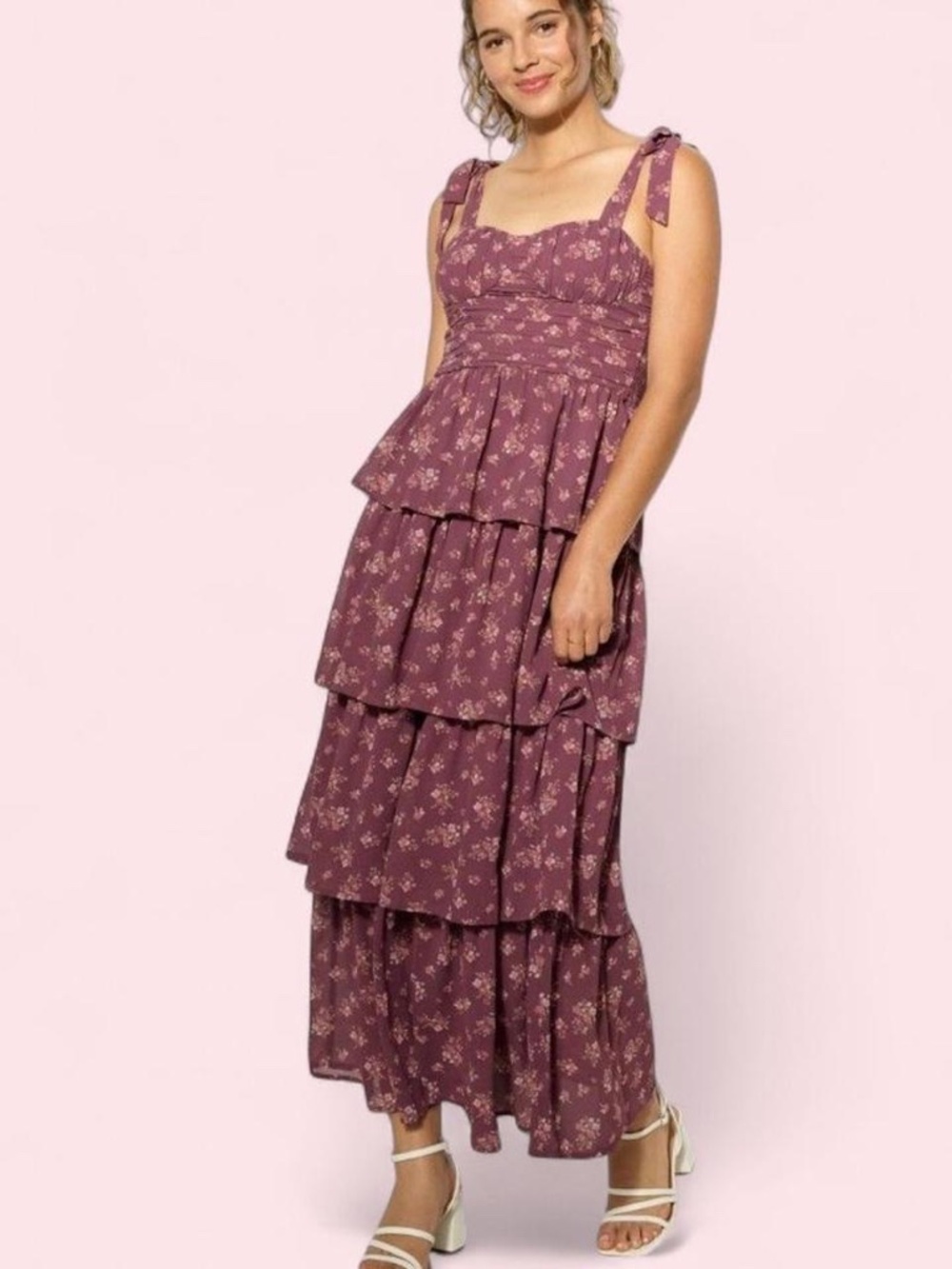 Wild Fable Tiered Burgundy and Purple Floral Formal Dress